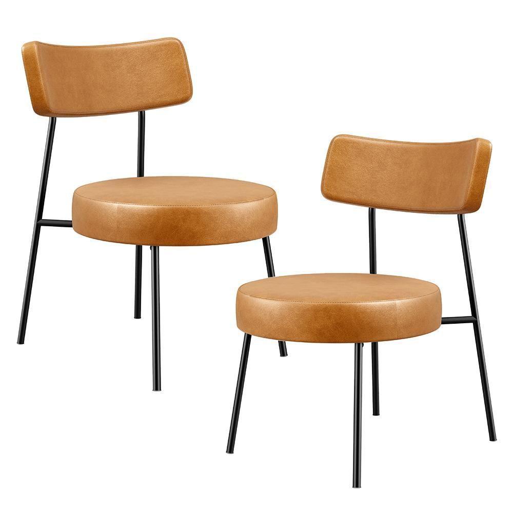 Kit 02 Poltronas Decorativas Para Sala De Estar Base Fixa Londres F01 Couríssimo Whisky - Lyam Decor - 1