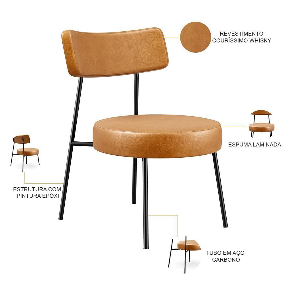 Kit 02 Poltronas Decorativas Para Sala De Estar Base Fixa Londres F01 Couríssimo Whisky - Lyam Decor - 6