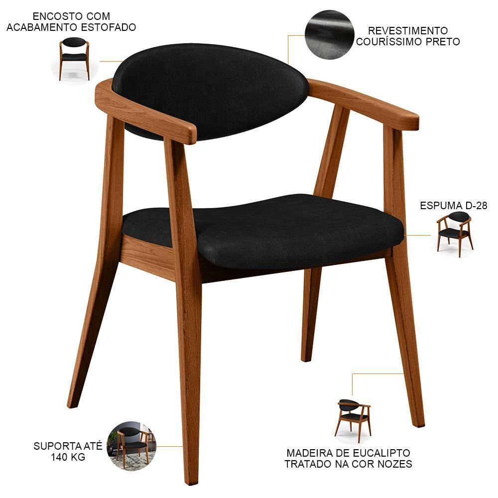 Kit 02 Poltronas Decorativas Para Sala De Estar Jantar Cecília B04 Couríssimo Preto - Lyam Decor - 7