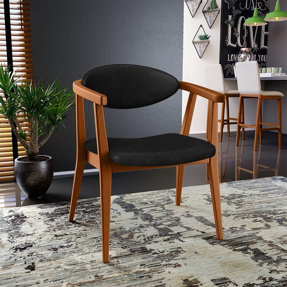Kit 02 Poltronas Decorativas Para Sala De Estar Jantar Cecília B04 Couríssimo Preto - Lyam Decor - 9