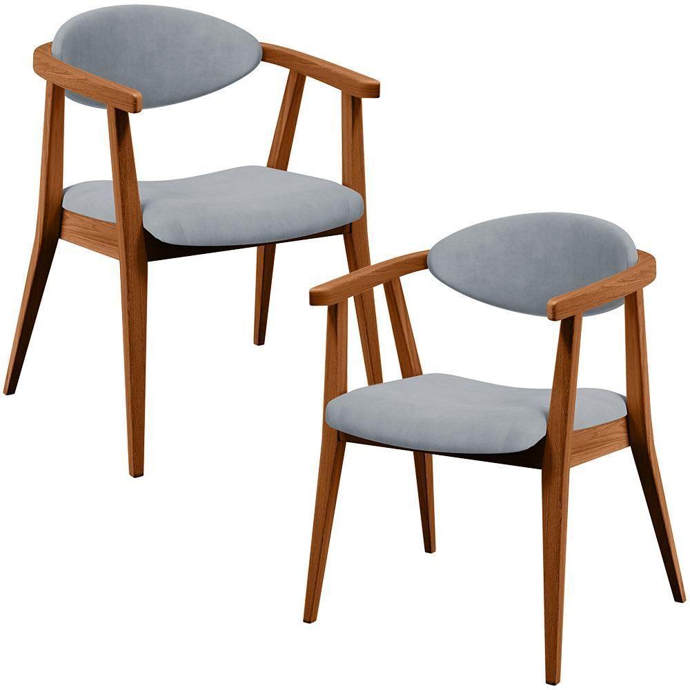 Kit 02 Poltronas Decorativas Para Sala De Estar Jantar Cecília B04 Suede Cinza - Lyam Decor - 1