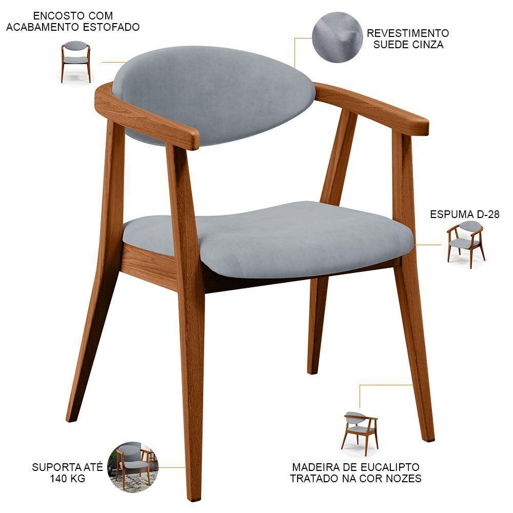 Kit 02 Poltronas Decorativas Para Sala De Estar Jantar Cecília B04 Suede Cinza - Lyam Decor - 7