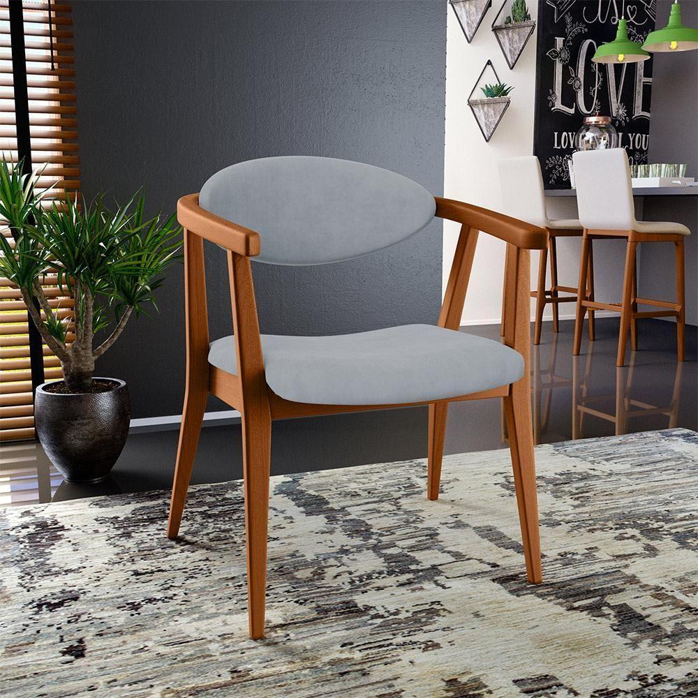 Kit 02 Poltronas Decorativas Para Sala De Estar Jantar Cecília B04 Suede Cinza - Lyam Decor - 9