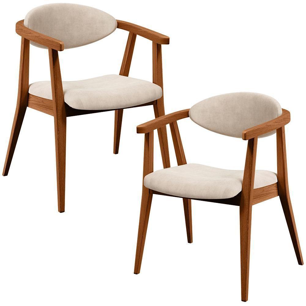 Kit 02 Poltronas Decorativas Para Sala De Estar Jantar Cecília B04 Suede Bege - Lyam Decor - 1