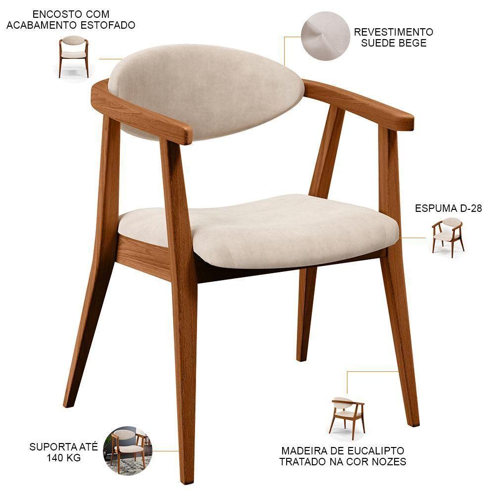 Kit 02 Poltronas Decorativas Para Sala De Estar Jantar Cecília B04 Suede Bege - Lyam Decor - 7