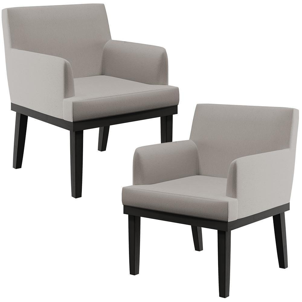 Kit 02 Poltronas Decorativas Sala De Estar Base Preto Beatriz W01 Linho Bege - Lyam Decor - 1