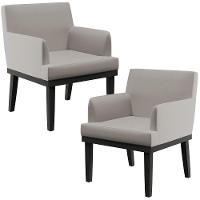 Kit 02 Poltronas Decorativas Sala De Estar Base Preto Beatriz W01 Linho Bege - Lyam Decor - 1