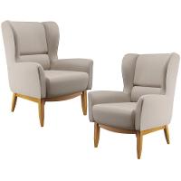 Kit 02 Poltronas Fixa Base De Madeira Milena D02 Bege C-107 - 1