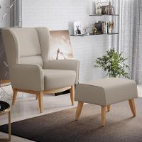 Kit 02 Poltronas Fixa Base De Madeira Milena D02 Bege C-107 - 22