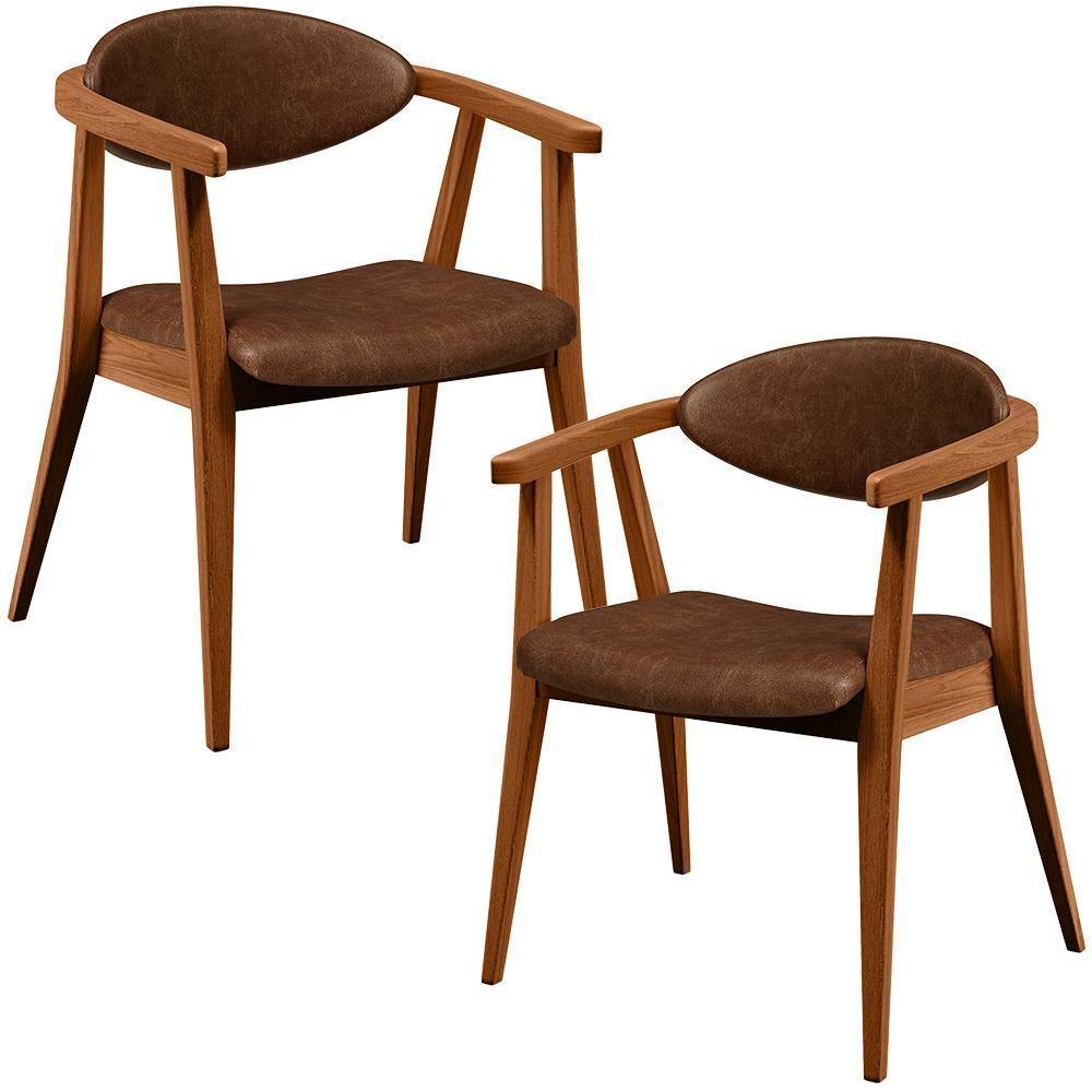 Kit 02 Poltronas Decorativas Para Sala De Estar Jantar Cecília B04 Couríssimo Marrom - Lyam Decor - 1