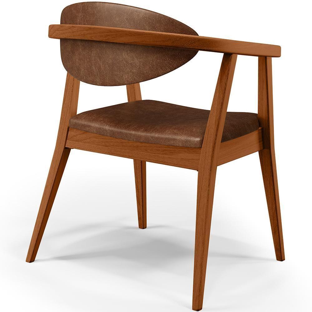 Kit 02 Poltronas Decorativas Para Sala De Estar Jantar Cecília B04 Couríssimo Marrom - Lyam Decor - 3