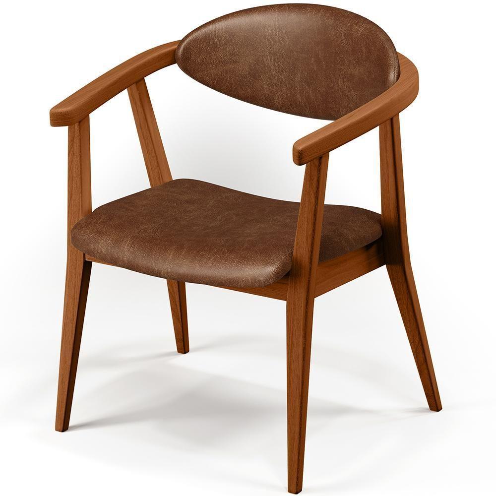 Kit 02 Poltronas Decorativas Para Sala De Estar Jantar Cecília B04 Couríssimo Marrom - Lyam Decor - 5