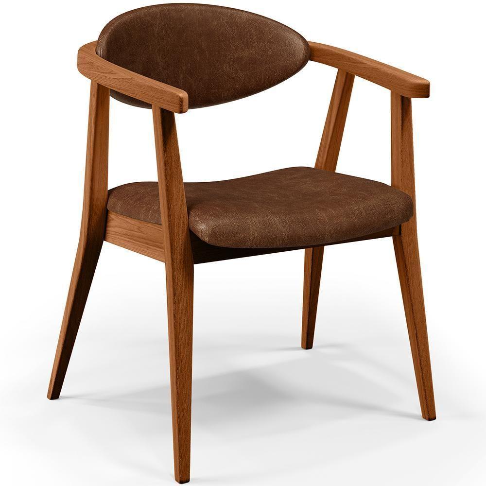 Kit 02 Poltronas Decorativas Para Sala De Estar Jantar Cecília B04 Couríssimo Marrom - Lyam Decor - 9