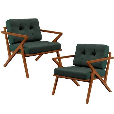 Kit 2 Poltronas Decorativas Laís B04 Linho Verde Lyam Decor