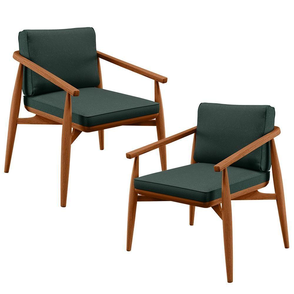 Kit 02 Poltronas Com Cintas De Corano Linho Verde Musgo - 1