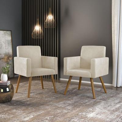 Kit 2 Poltronas Nina Para Sala Suede Bege Balaqui Decor