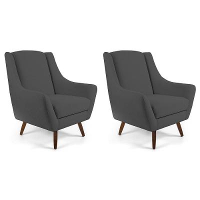 Kit 02 Poltronas Decorativas Juliet D02 Veludo Cinza Lyam Decor