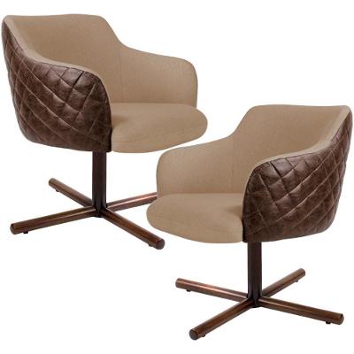 Kit 02 Poltronas Giratórias Jade D02 Bege Marrom Lyam Decor