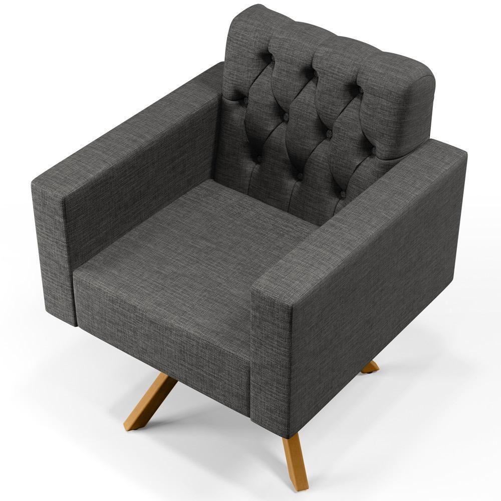 Kit 02 Poltronas Giratórias Capitonê Linho Cinza Escuro - 2