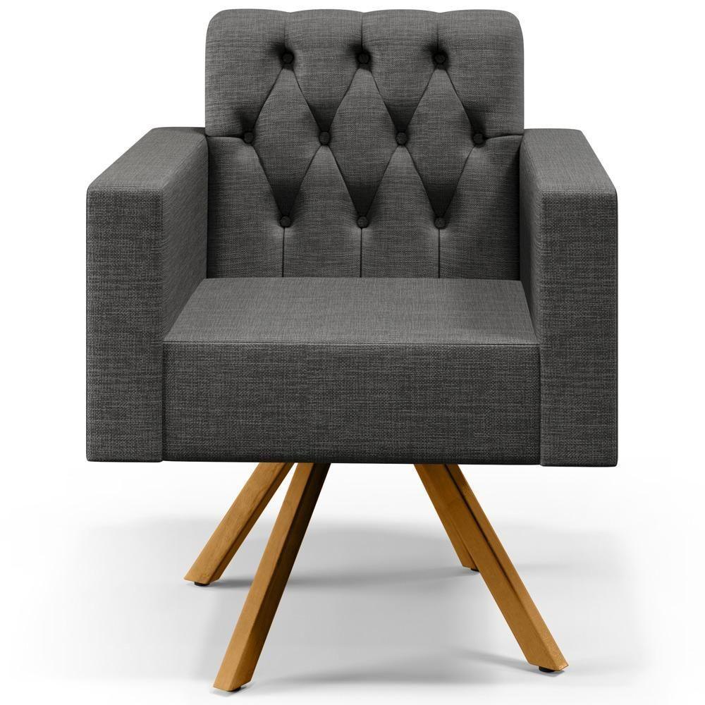 Kit 02 Poltronas Giratórias Capitonê Linho Cinza Escuro - 4