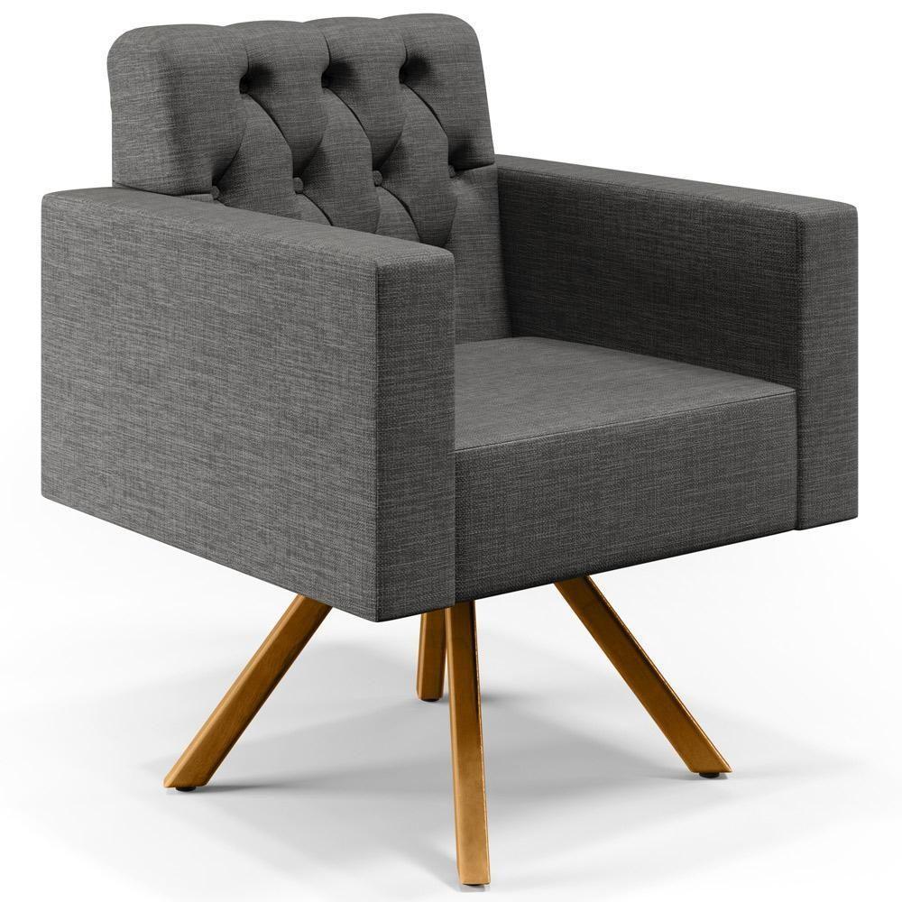 Kit 02 Poltronas Giratórias Capitonê Linho Cinza Escuro - 8