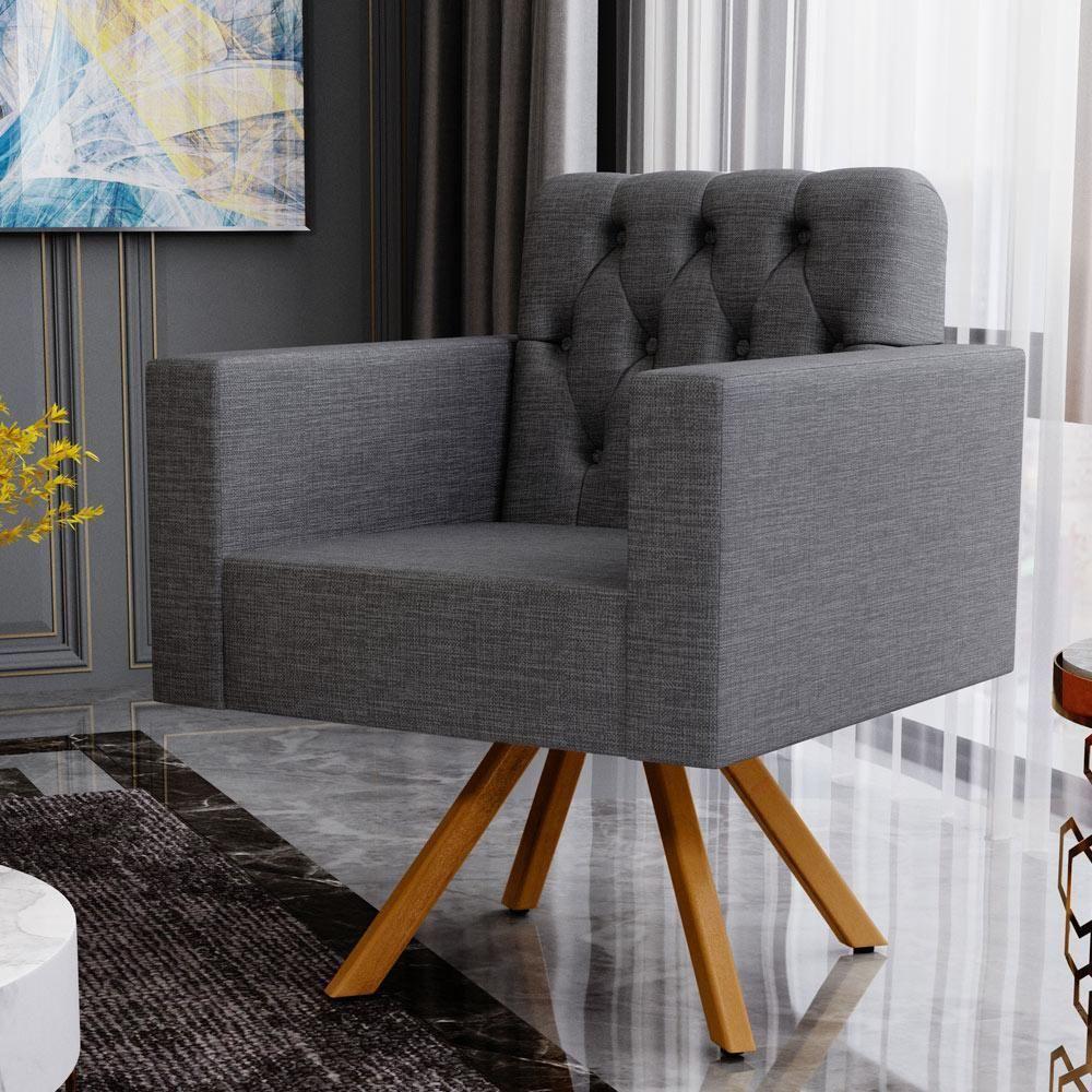 Kit 02 Poltronas Giratórias Capitonê Linho Cinza Escuro - 9