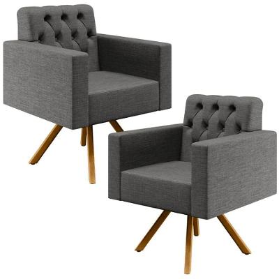 Kit 2 Poltronas Giratórias Manu L02 Linho Cinza Escuro Lyam Decor