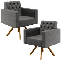 Kit 02 Poltronas Giratórias Capitonê Linho Cinza Escuro - 1