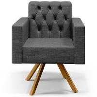 Kit 02 Poltronas Giratórias Capitonê Linho Cinza Escuro