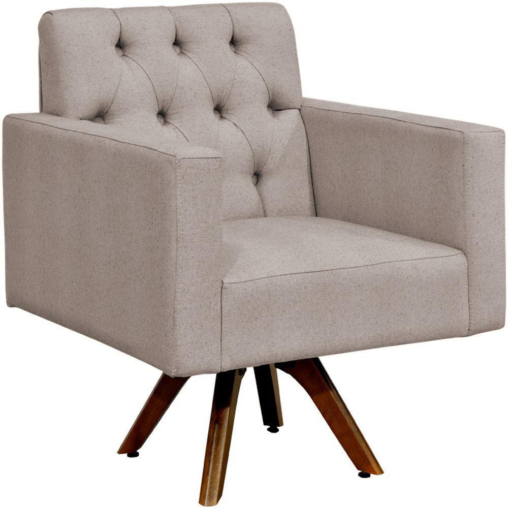 Kit 02 Poltronas Giratórias Manu L02 Capitonê Linho Bege - 6