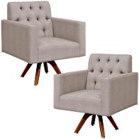 Kit 02 Poltronas Giratórias Manu L02 Capitonê Linho Bege - 1