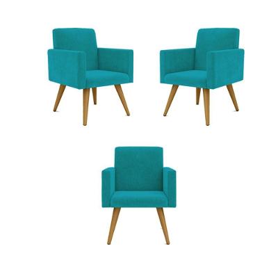 Kit 3 Poltronas Decorativas Nina Sala Suede Turquesa Balaqui Decor