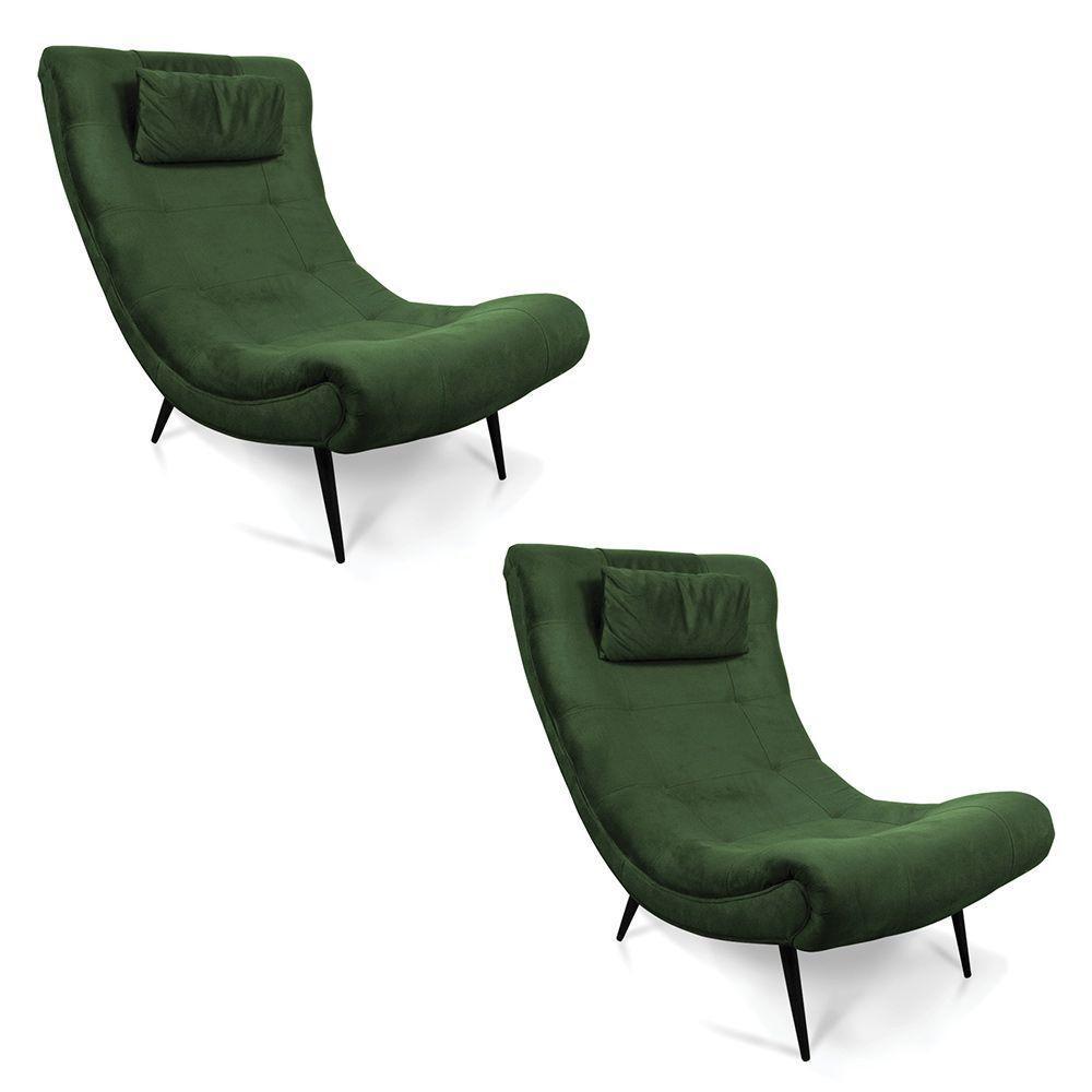 Kit 02 Poltronas Sher Suede Pés Palito De Ferro Verde - 1