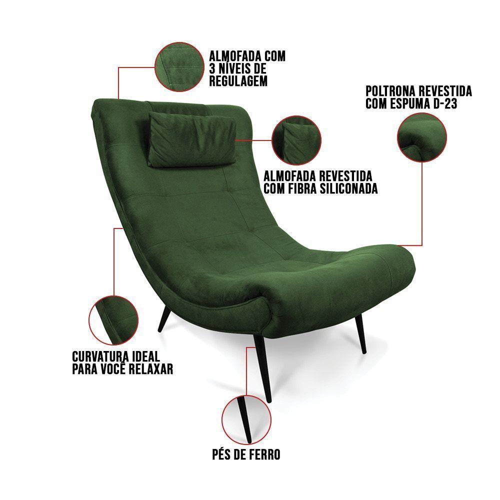 Kit 02 Poltronas Sher Suede Pés Palito De Ferro Verde - 5
