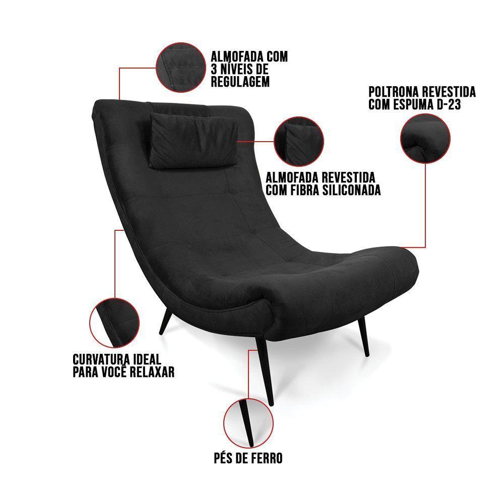 Kit 02 Poltronas Sher Suede Pés Palito De Ferro Preto - 5