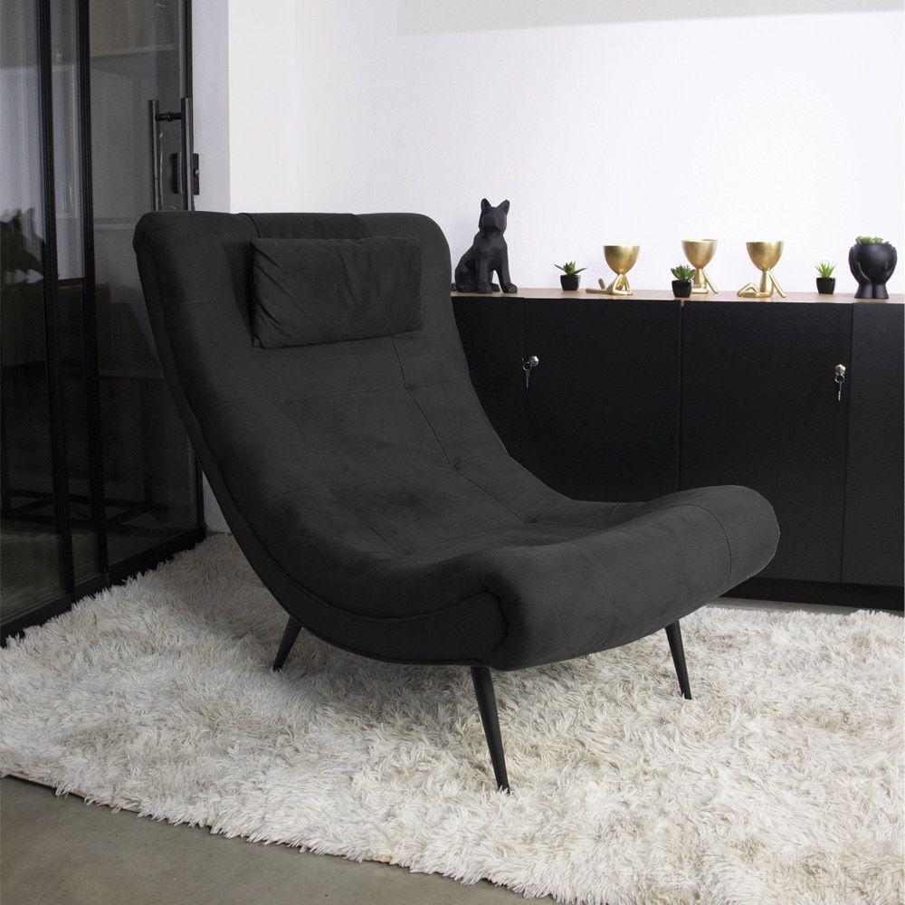 Kit 02 Poltronas Sher Suede Pés Palito De Ferro Preto - 9