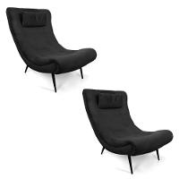 Kit 02 Poltronas Sher Suede Pés Palito De Ferro Preto - 1