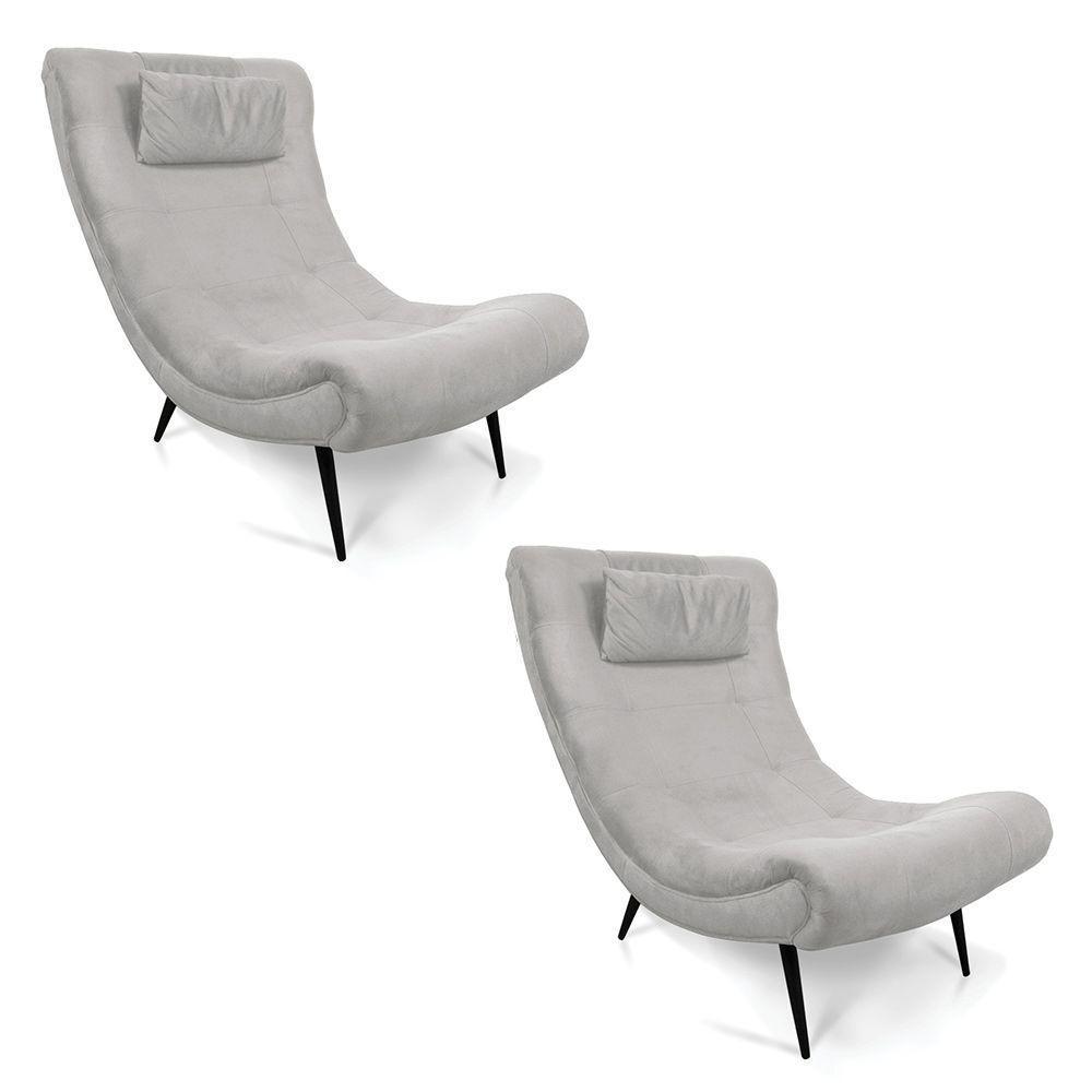 Kit 02 Poltronas Sher Suede Pés Palito De Ferro Cinza - 1