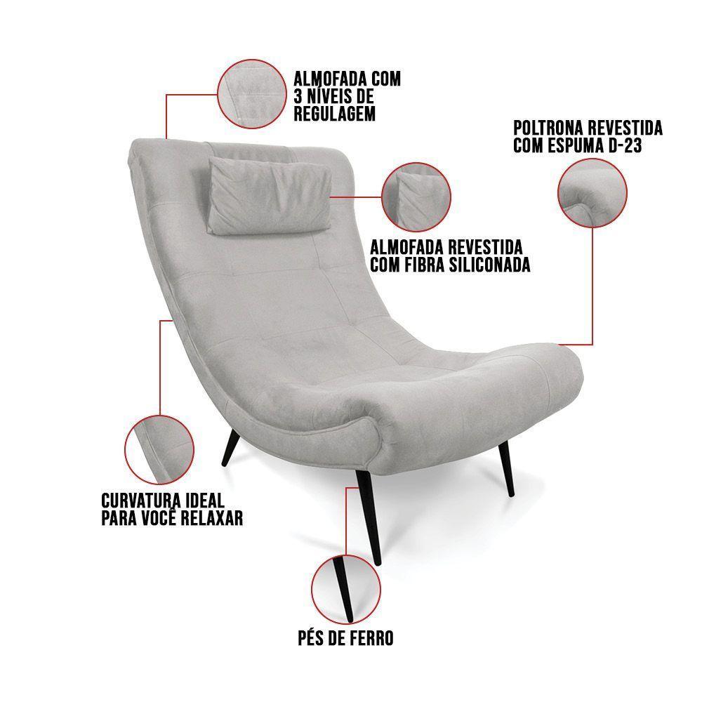 Kit 02 Poltronas Sher Suede Pés Palito De Ferro Cinza - 4