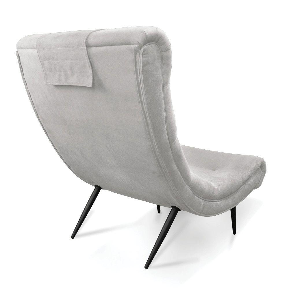 Kit 02 Poltronas Sher Suede Pés Palito De Ferro Cinza - 5