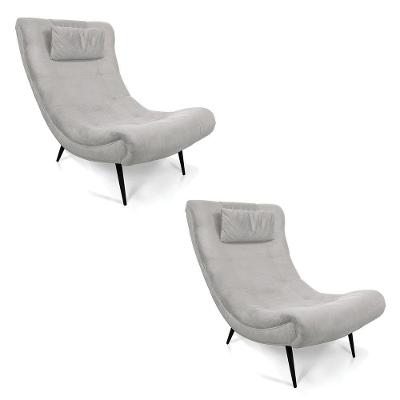 Kit 02 Poltronas Sher Suede Pés Palito De Ferro Cinza