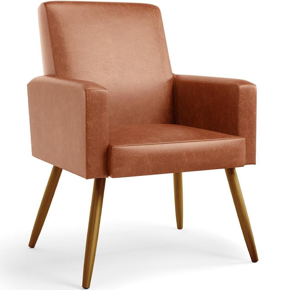 Kit 03 Poltronas Pés Palito Couríssimo Camel - 7