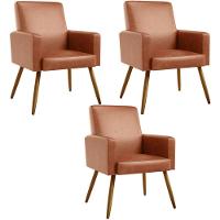 Kit 03 Poltronas Pés Palito Couríssimo Camel - 1