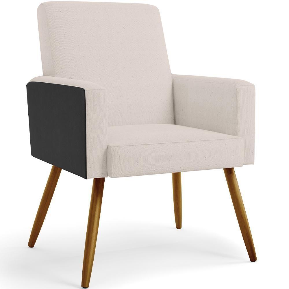 Kit 03 Poltronas Pés Palito Linho Cru Couríssimo Preto - 7