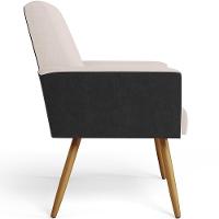 Kit 03 Poltronas Pés Palito Linho Cru Couríssimo Preto - 3