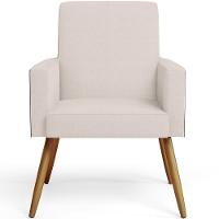 Kit 03 Poltronas Pés Palito Linho Cru Couríssimo Preto