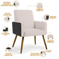 Kit 03 Poltronas Pés Palito Linho Cru Couríssimo Preto - 6