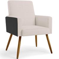 Kit 03 Poltronas Pés Palito Linho Cru Couríssimo Preto - 7