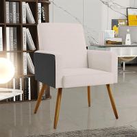 Kit 03 Poltronas Pés Palito Linho Cru Couríssimo Preto - 8