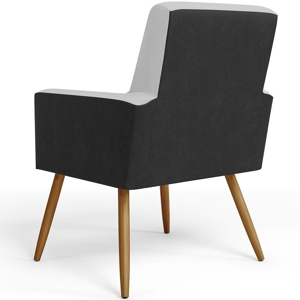 Kit 04 Poltronas Pés Palito Linho Cinza Couríssimo Preto - 2